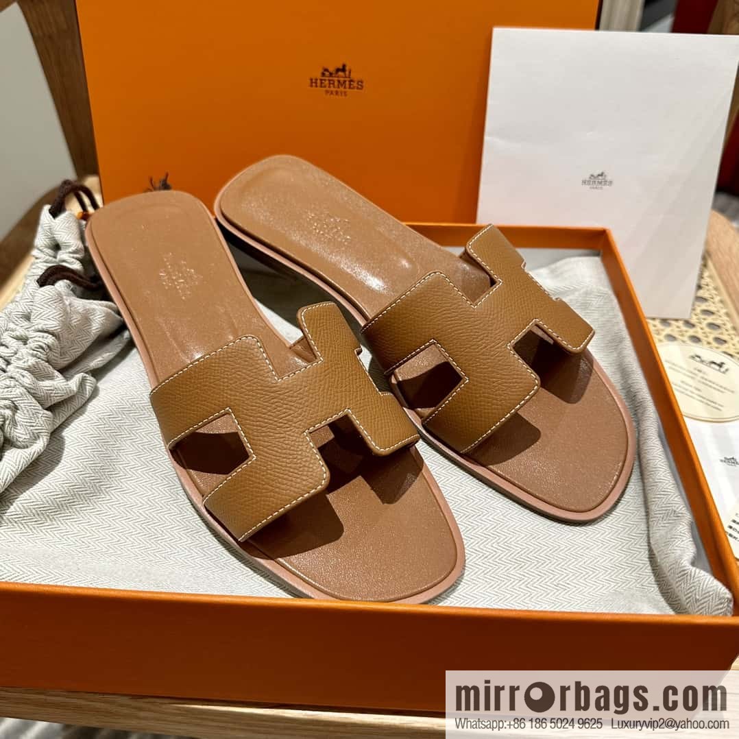 Hermès leather outsole H slippers, brown