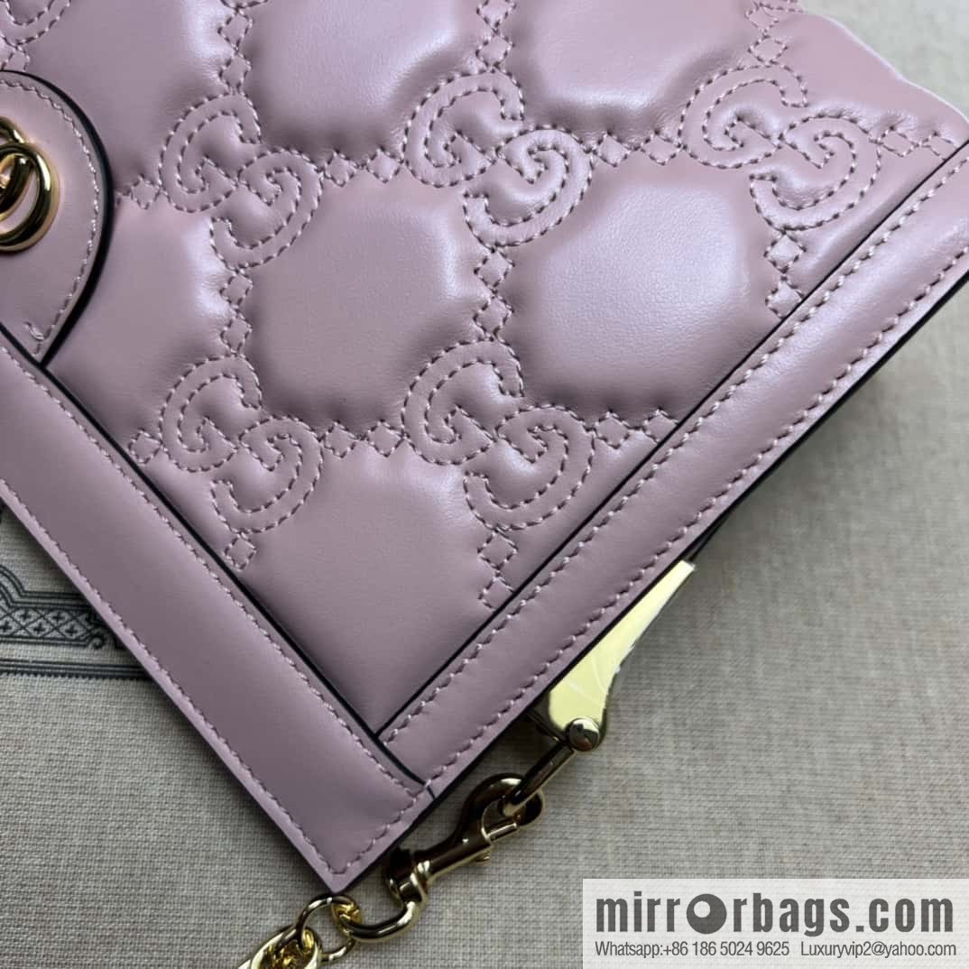 GUCCI GG Matelassé leather (fabric) small handbag 702200 pink embroidered G