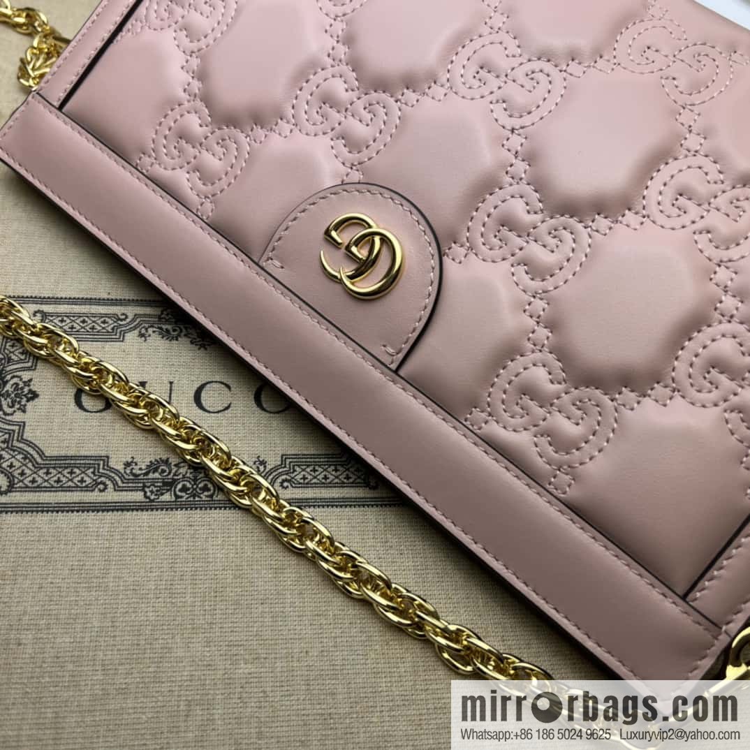 GUCCI GG Matelassé leather (fabric) small handbag 702200 pink embroidered G