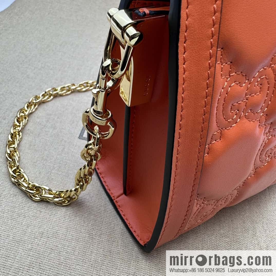 GUCCI GG Matelassé leather (fabric) small handbag 702200 orange embroidered G