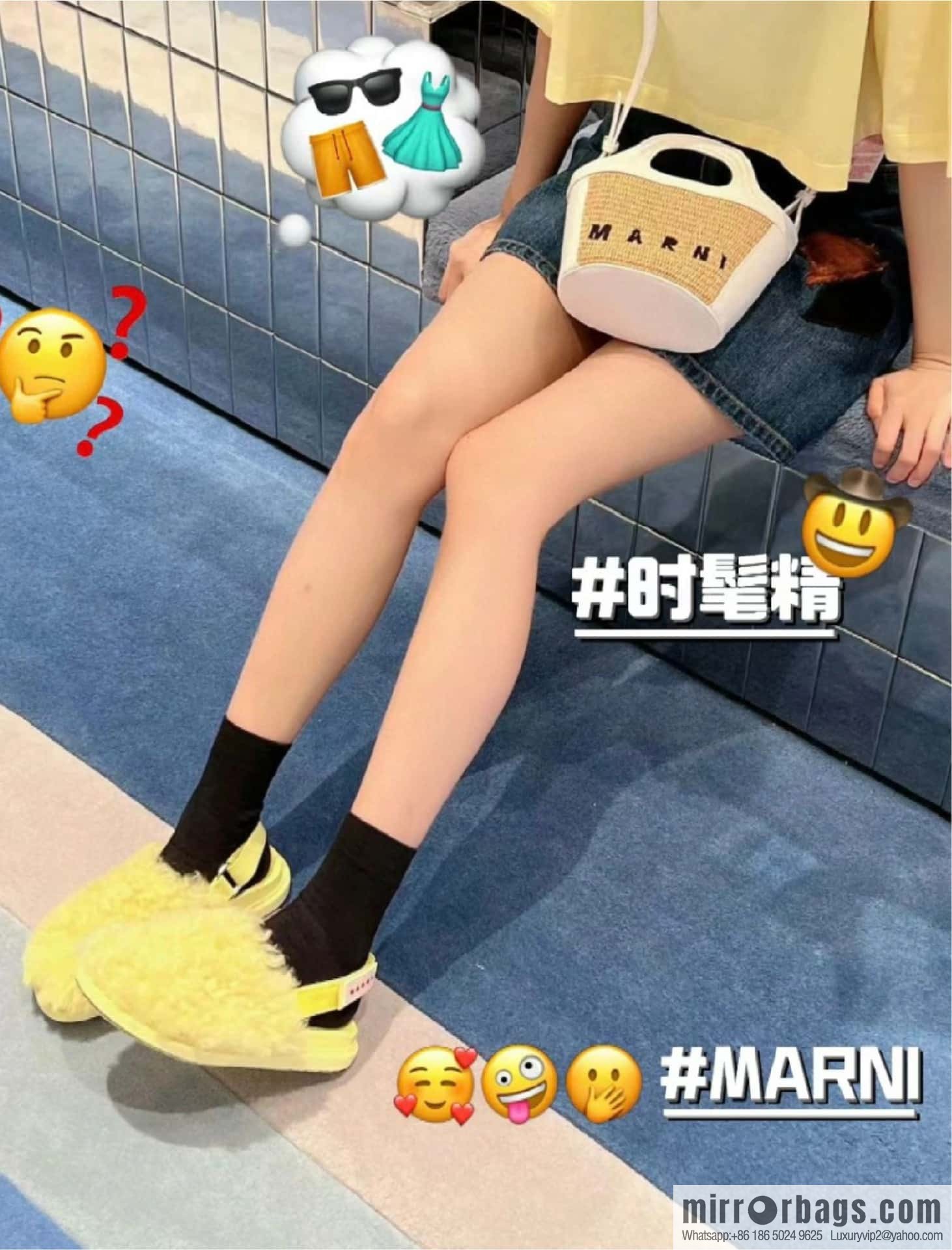 Marni autumn and winter round head fur integrated fluff slippers