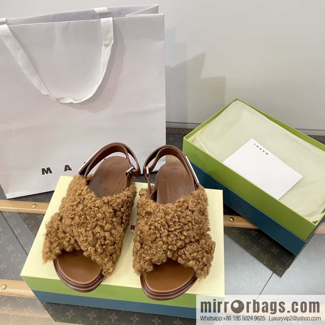 Marni autumn and winter cross-style fur integrated fluff slippers