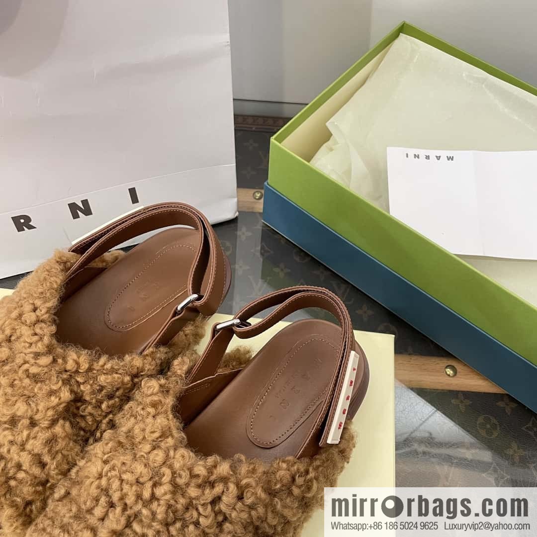 Marni autumn and winter cross-style fur integrated fluff slippers