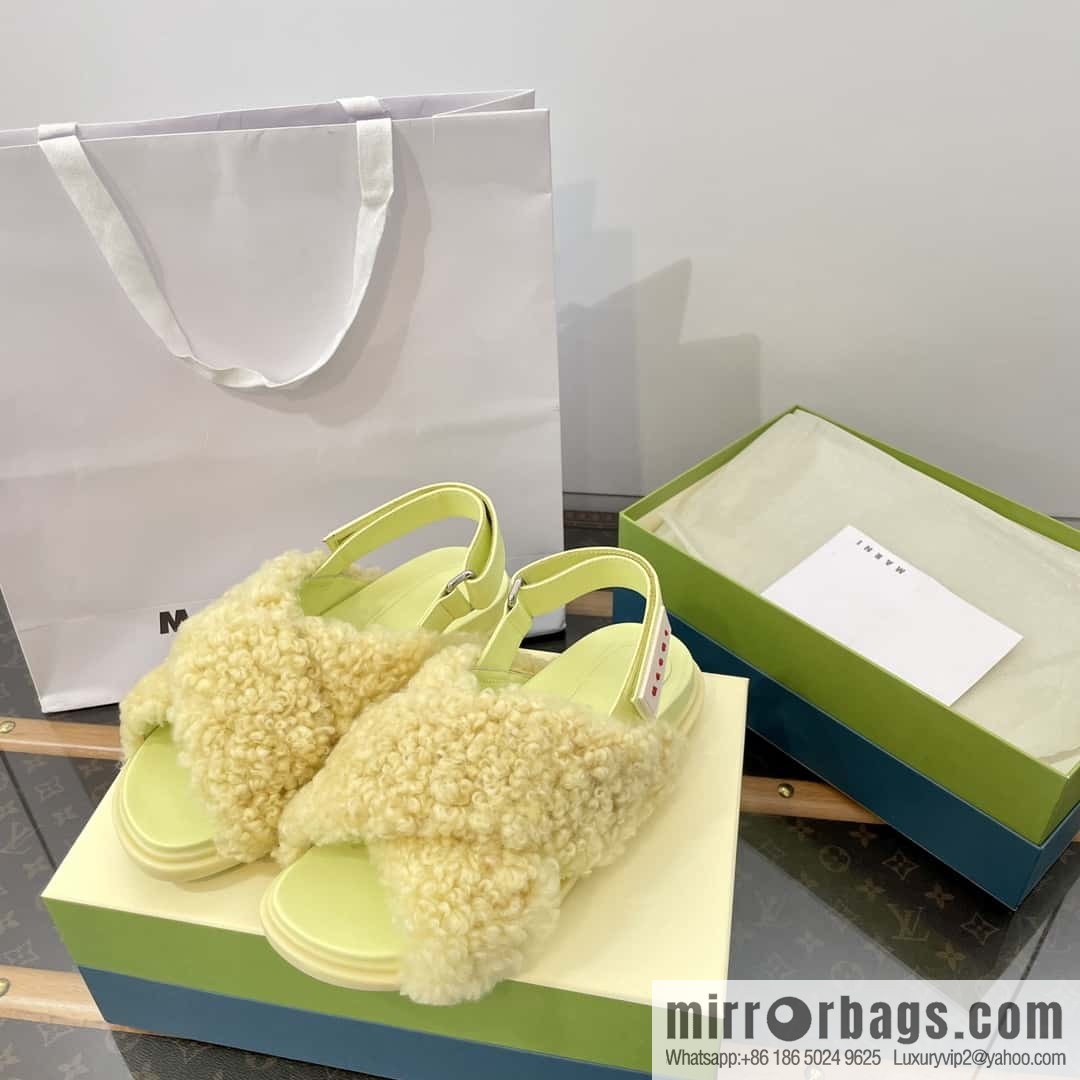 Marni autumn and winter cross-style fur integrated fluff slippers