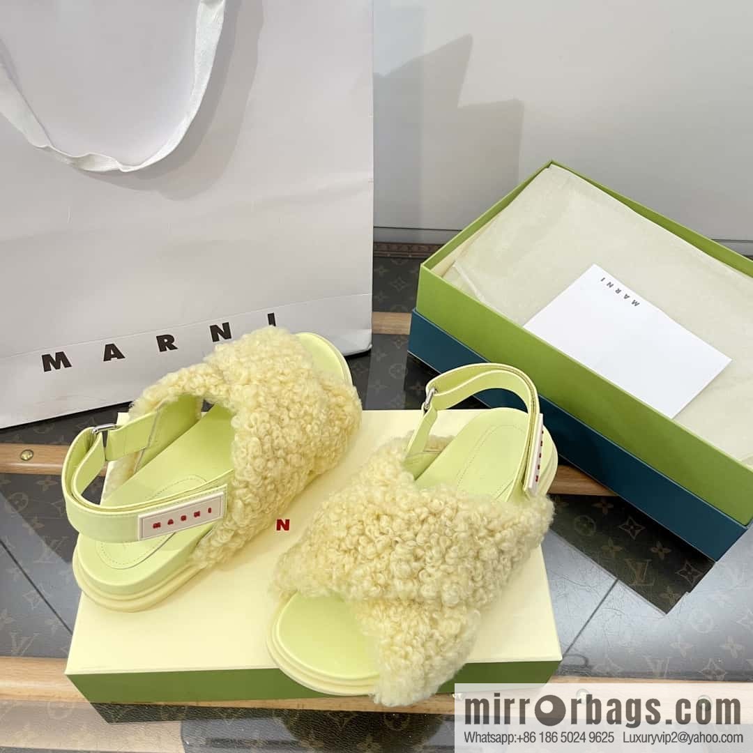 Marni autumn and winter cross-style fur integrated fluff slippers