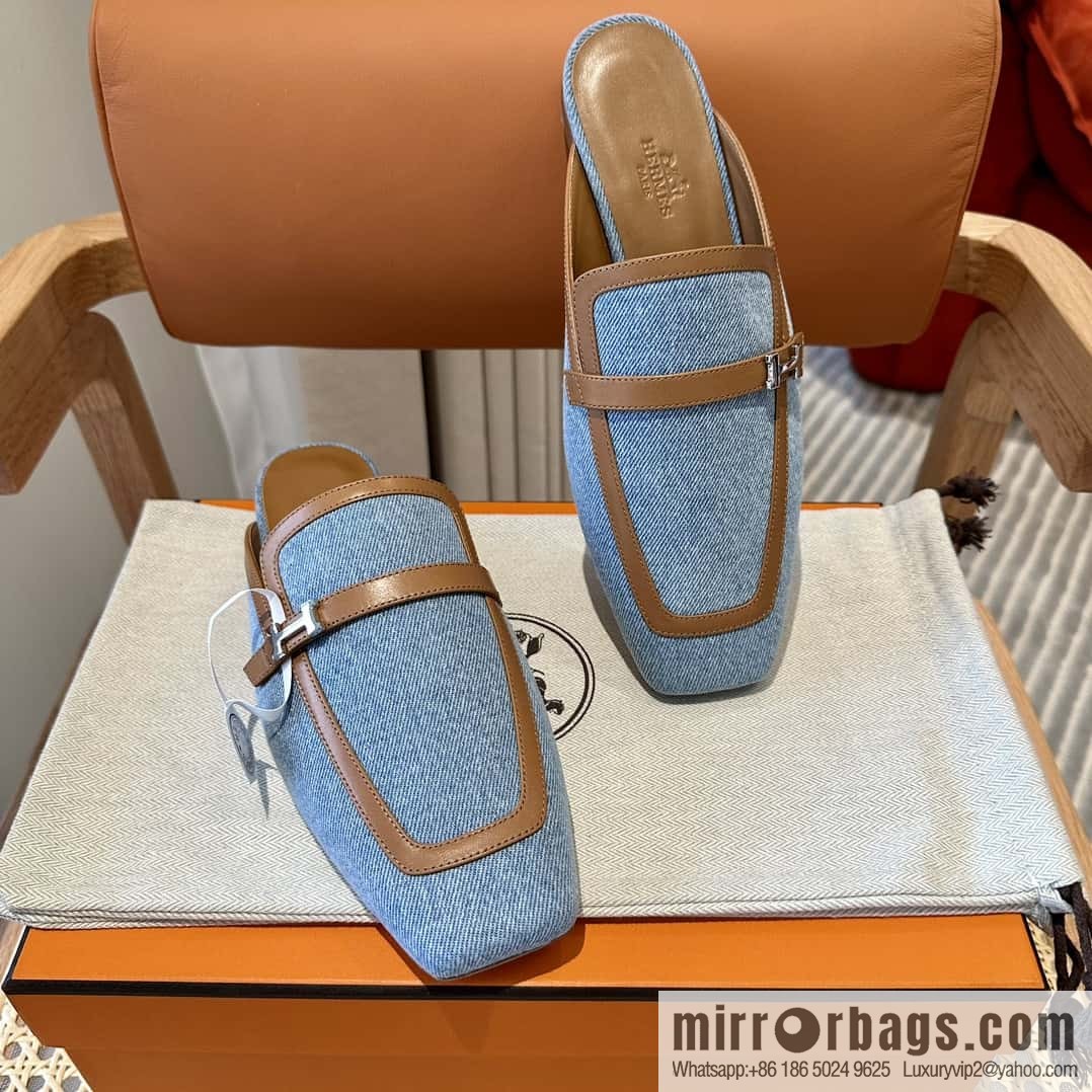 Hermes 2023 latest half-mop muller shoes πππ denim blue