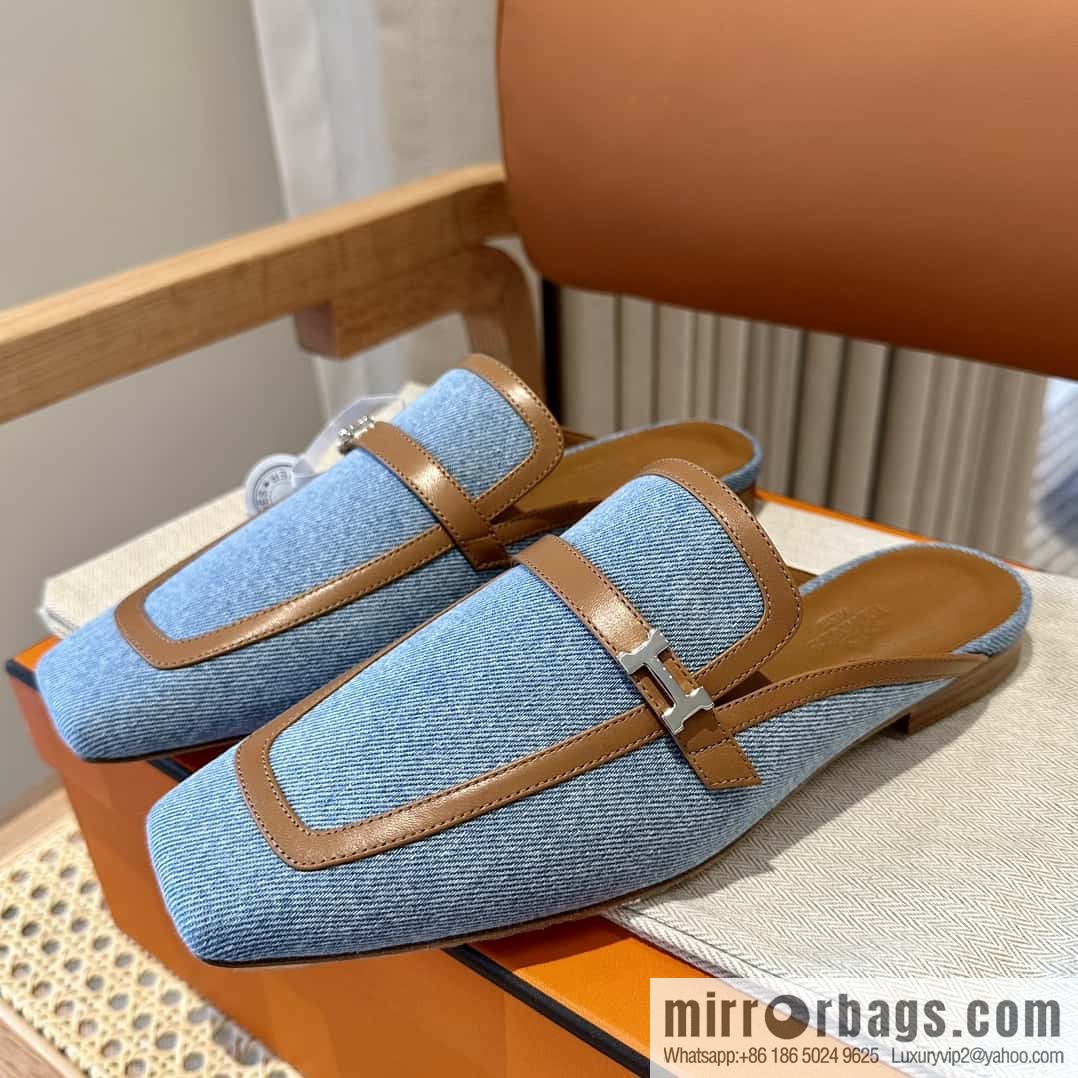 Hermes 2023 latest half-mop muller shoes πππ denim blue