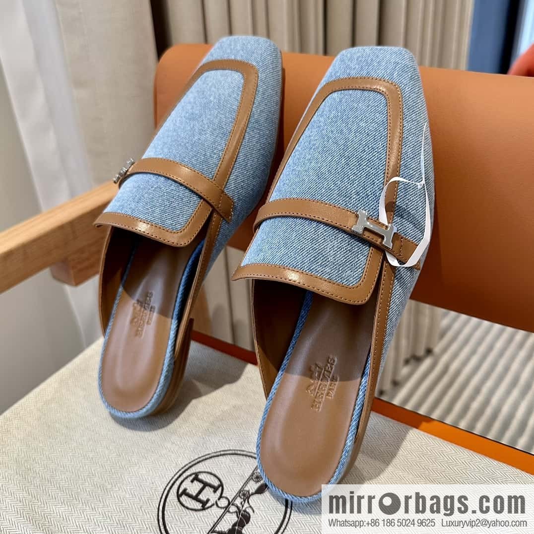 Hermes 2023 latest half-mop muller shoes πππ denim blue