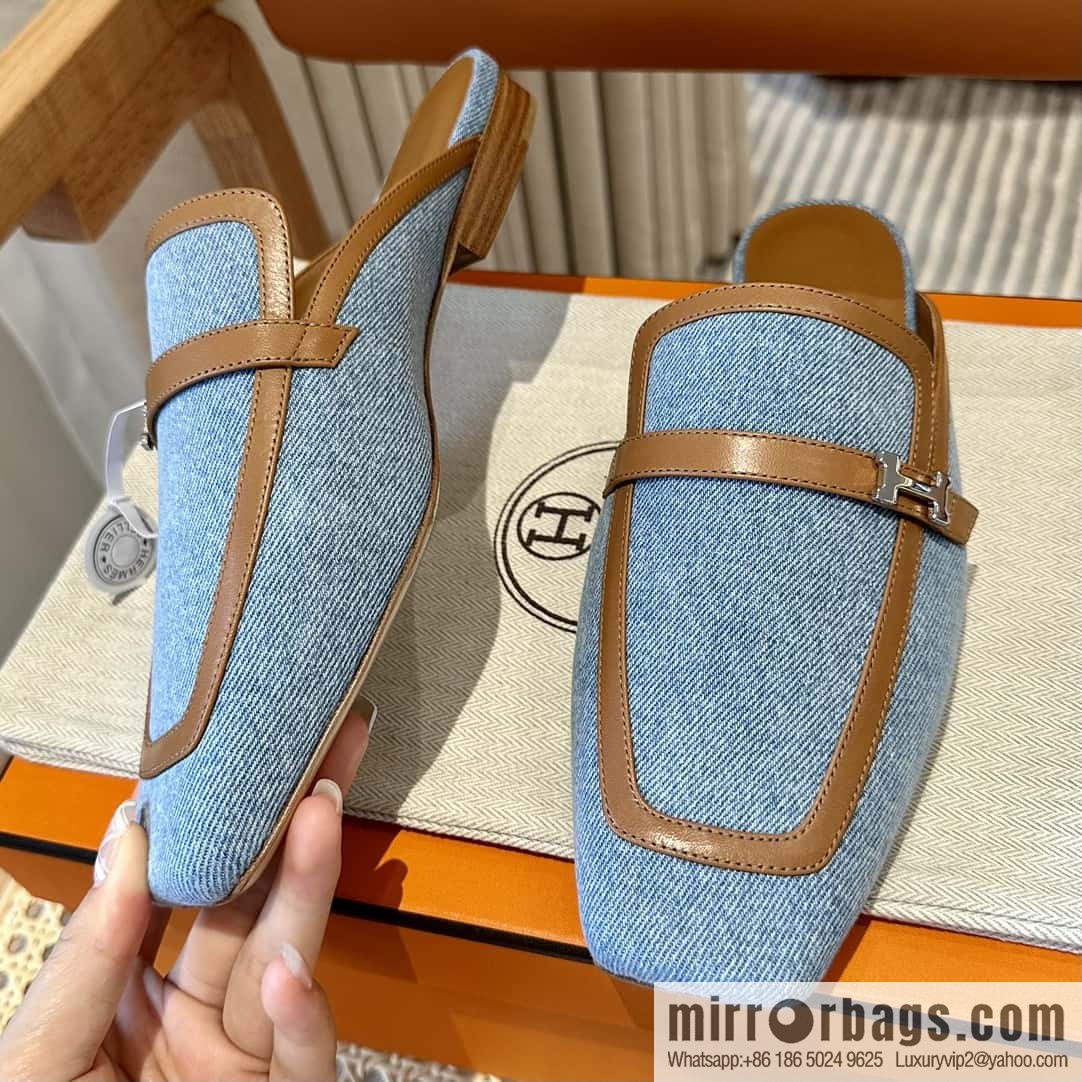 Hermes 2023 latest half-mop muller shoes πππ denim blue