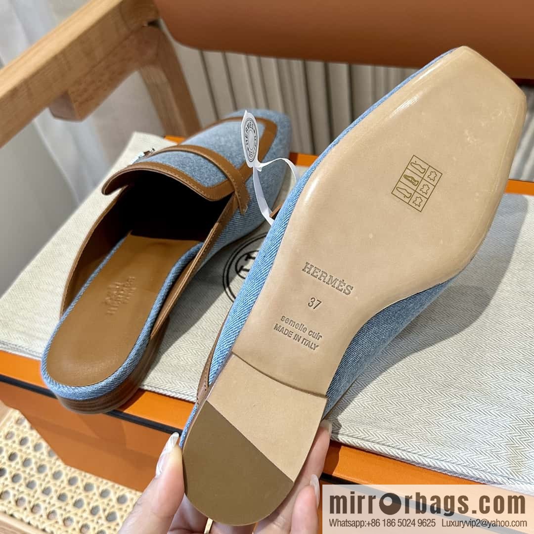 Hermes 2023 latest half-mop muller shoes πππ denim blue