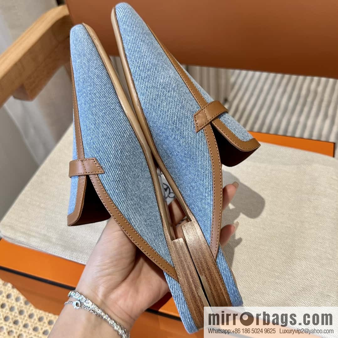 Hermes 2023 latest half-mop muller shoes πππ denim blue
