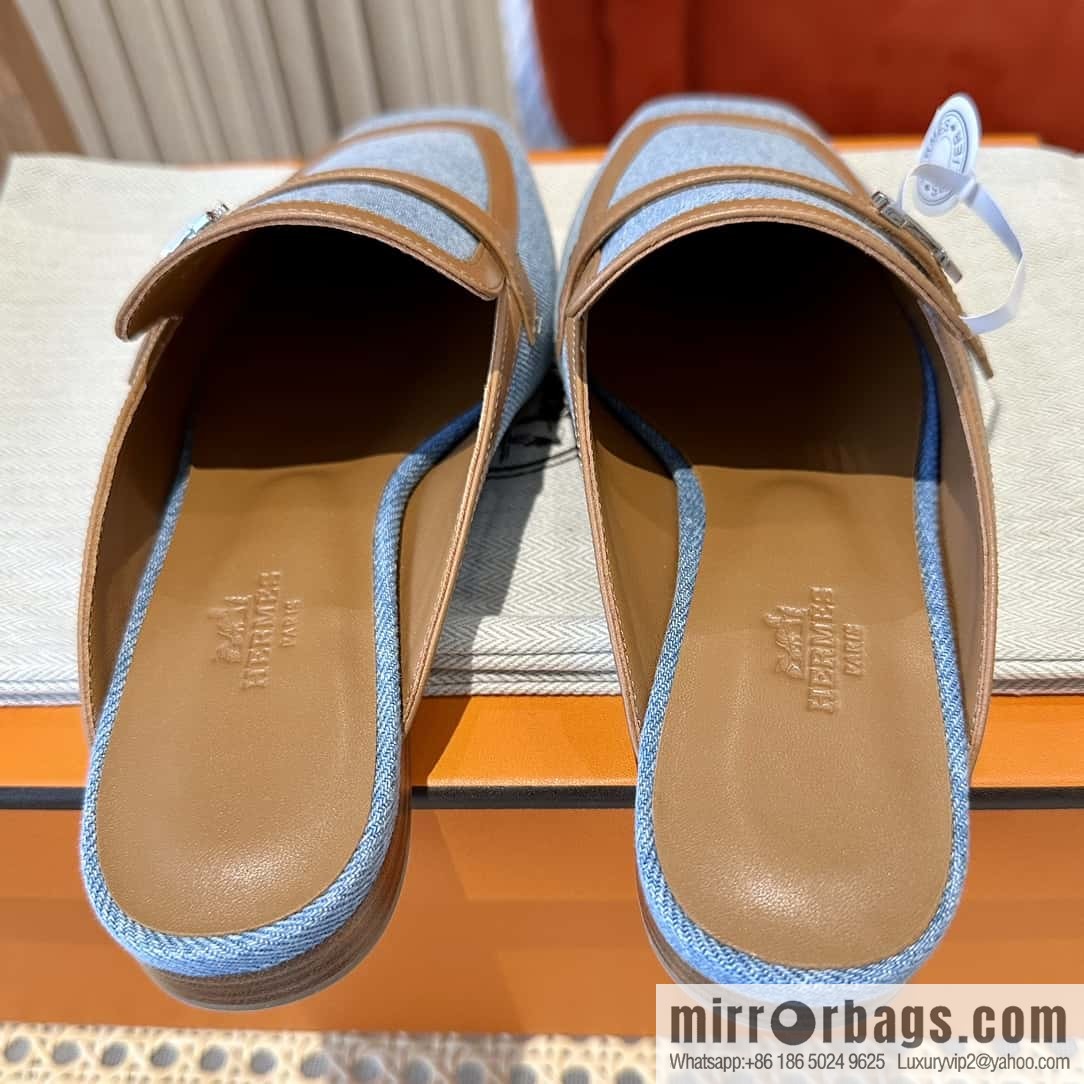 Hermes 2023 latest half-mop muller shoes πππ denim blue