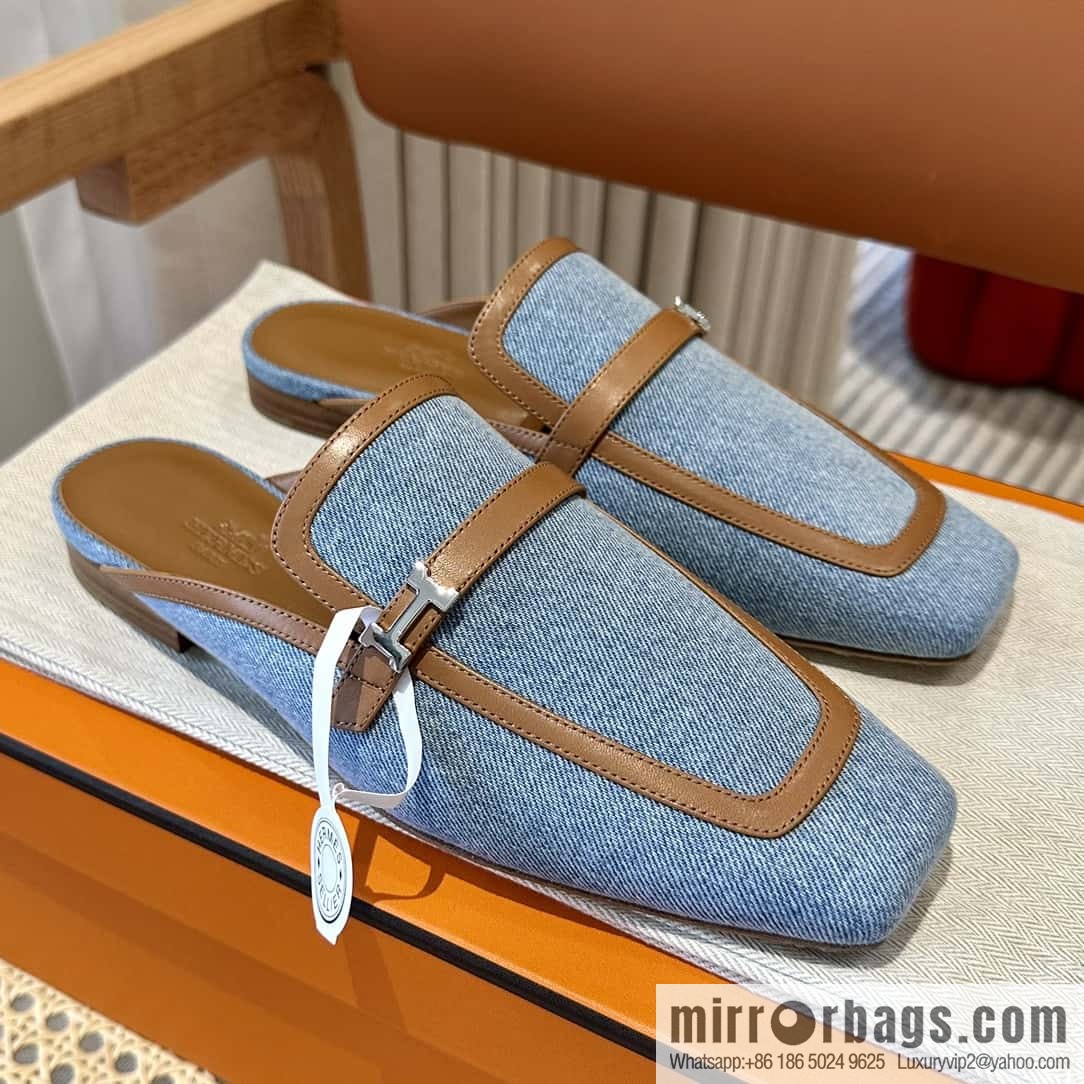 Hermes 2023 latest half-mop muller shoes πππ denim blue