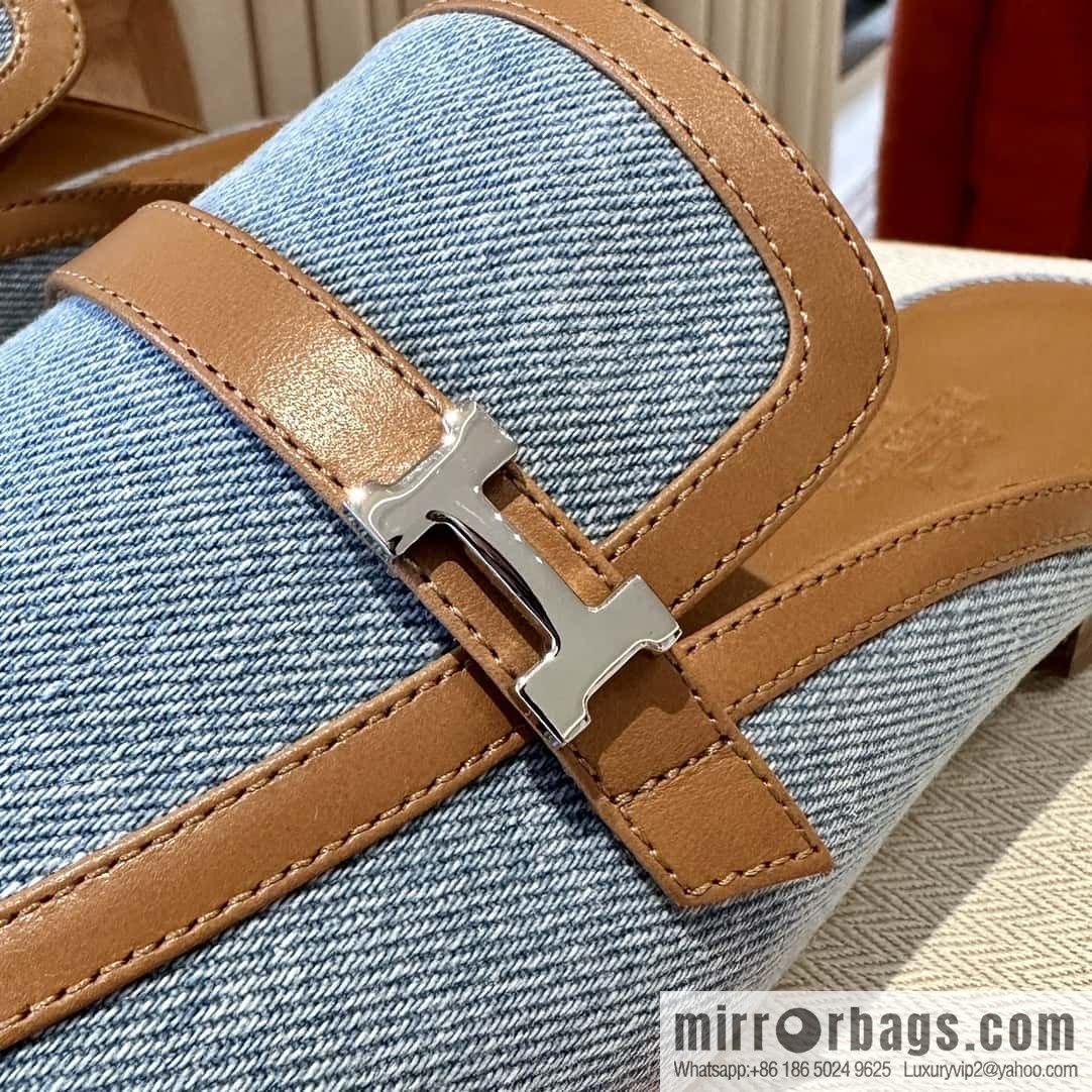Hermes 2023 latest half-mop muller shoes πππ denim blue