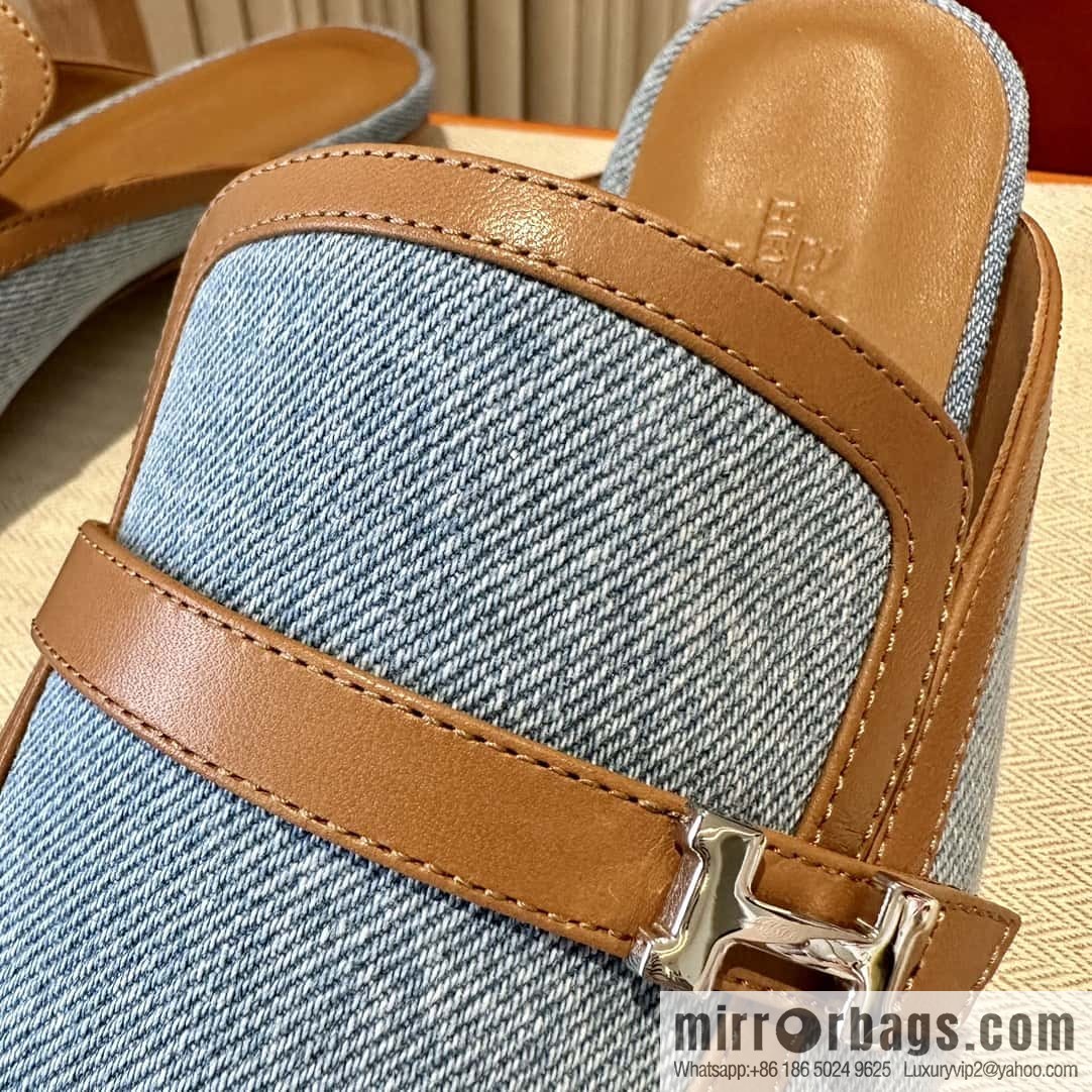 Hermes 2023 latest half-mop muller shoes πππ denim blue
