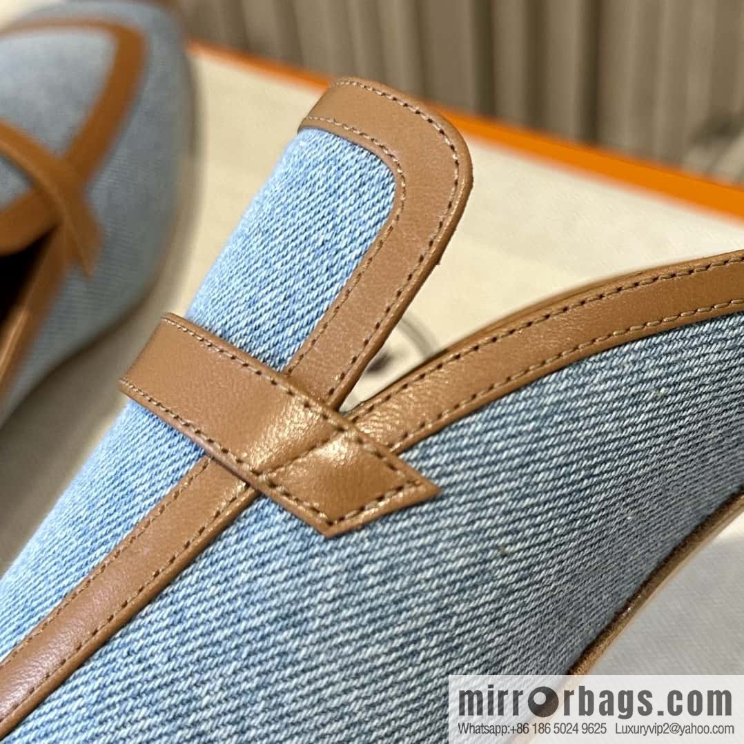Hermes 2023 latest half-mop muller shoes πππ denim blue