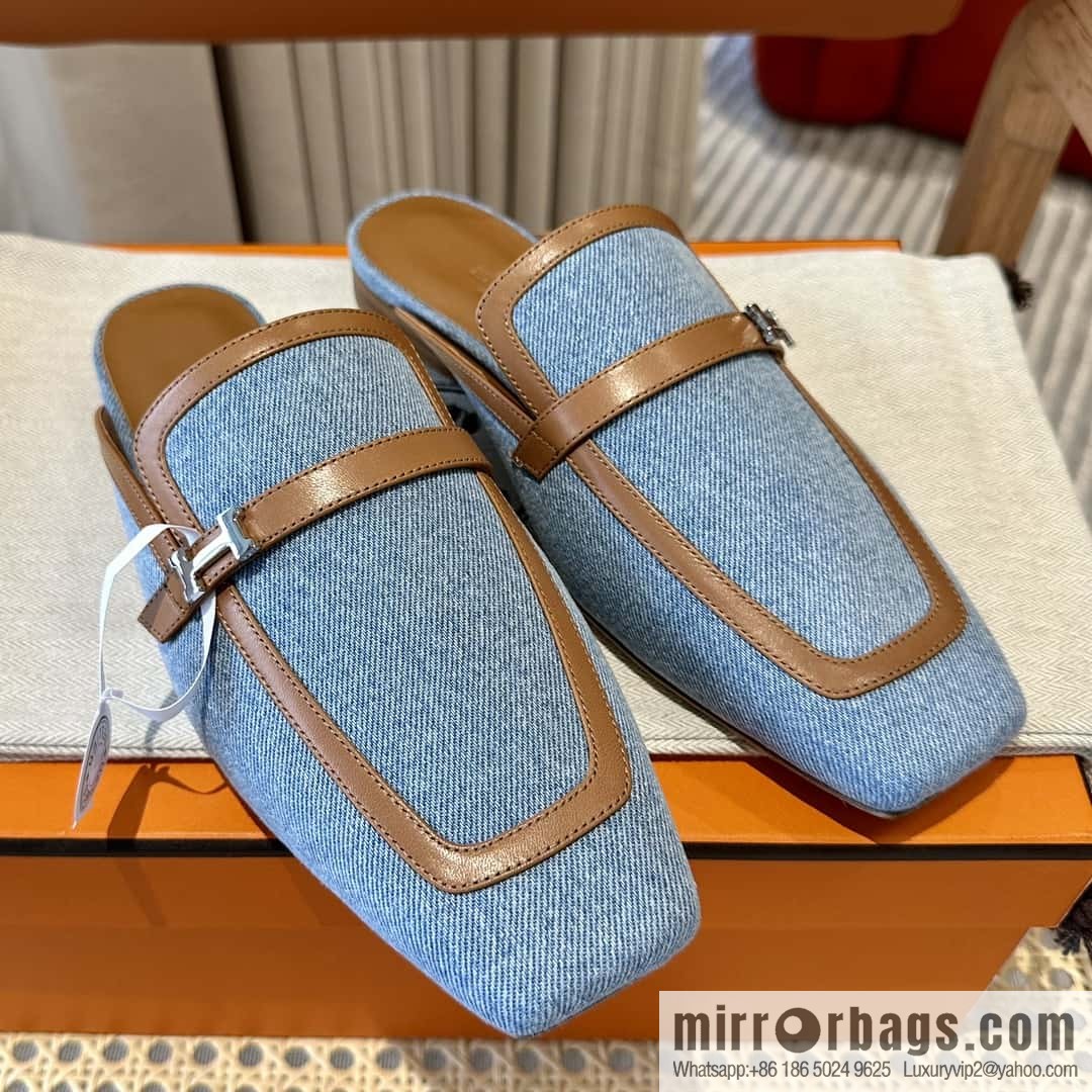 Hermes 2023 latest half-mop muller shoes πππ denim blue