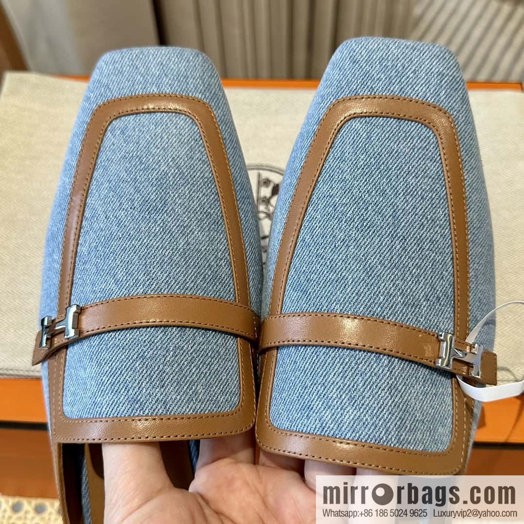 Hermes 2023 latest half-mop muller shoes πππ denim blue