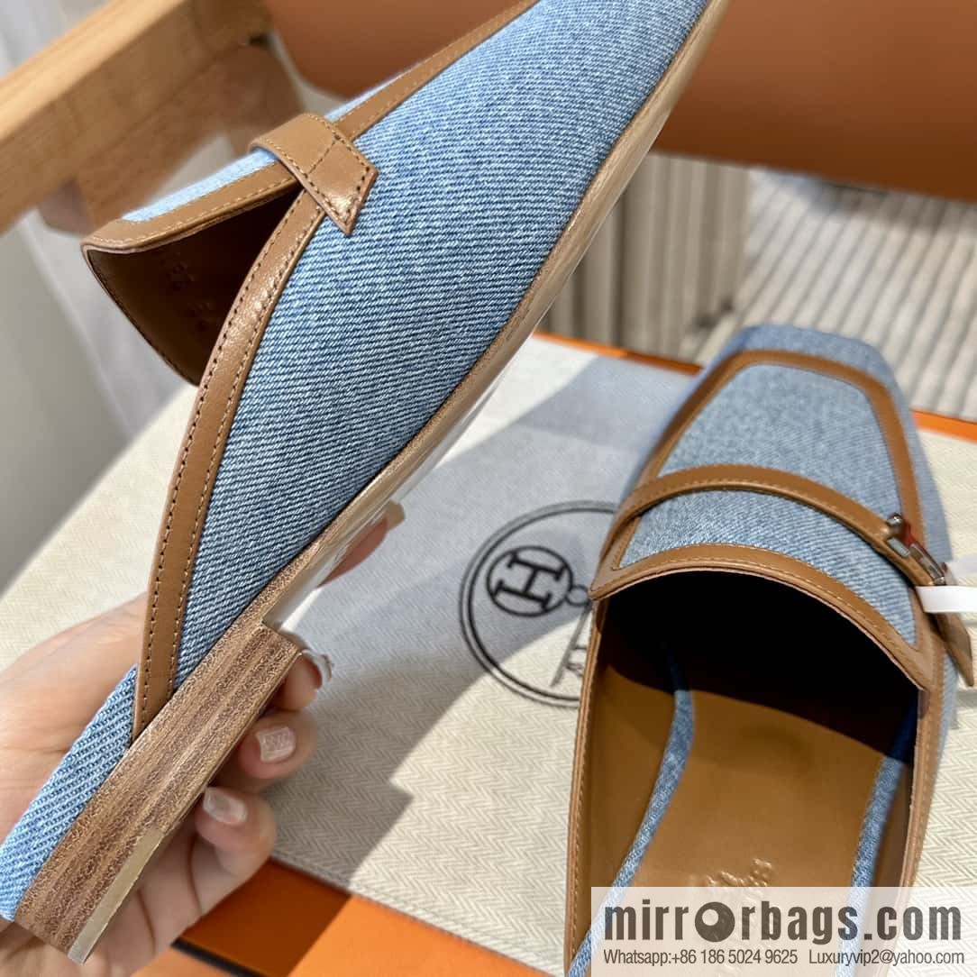 Hermes 2023 latest half-mop muller shoes πππ denim blue