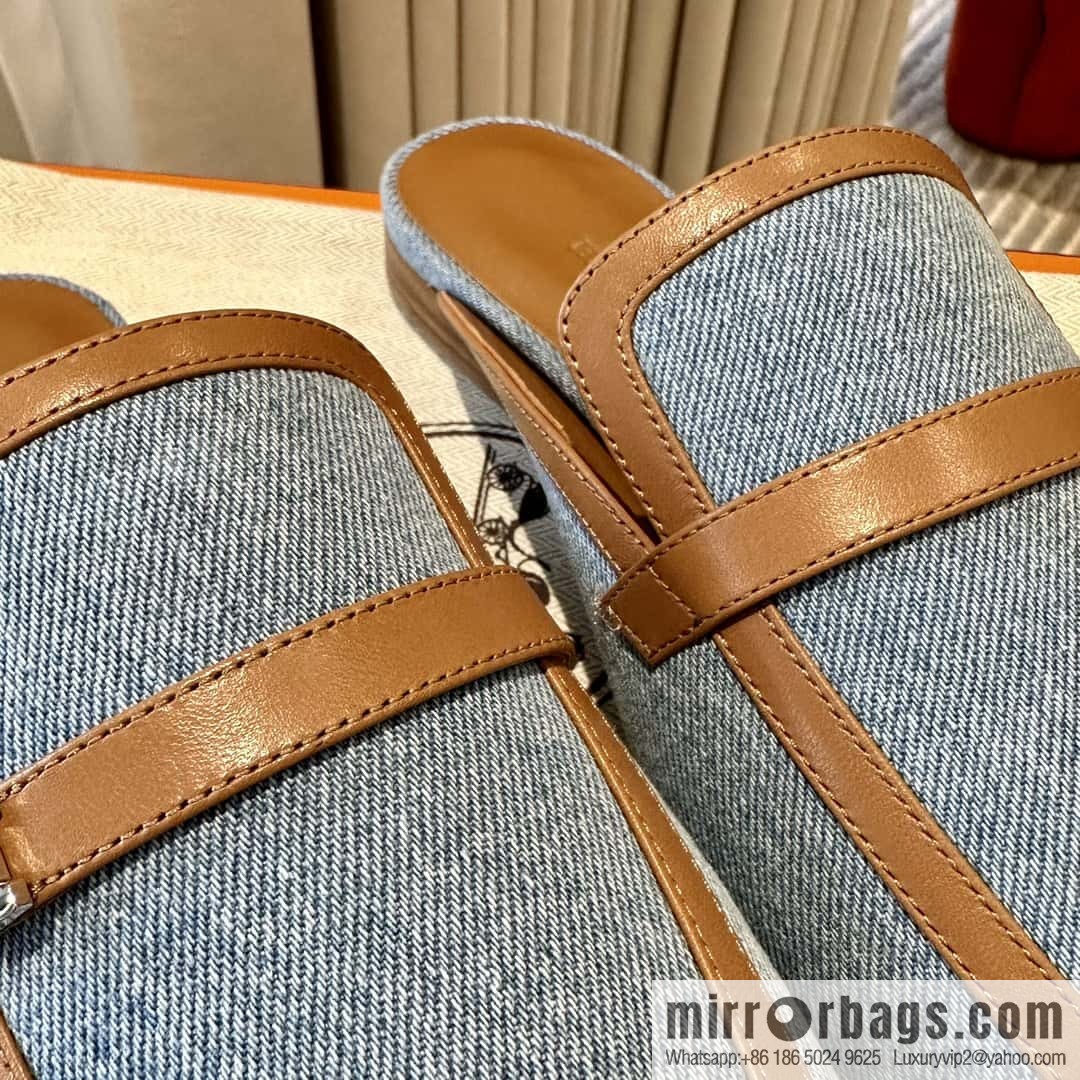 Hermes 2023 latest half-mop muller shoes πππ denim blue