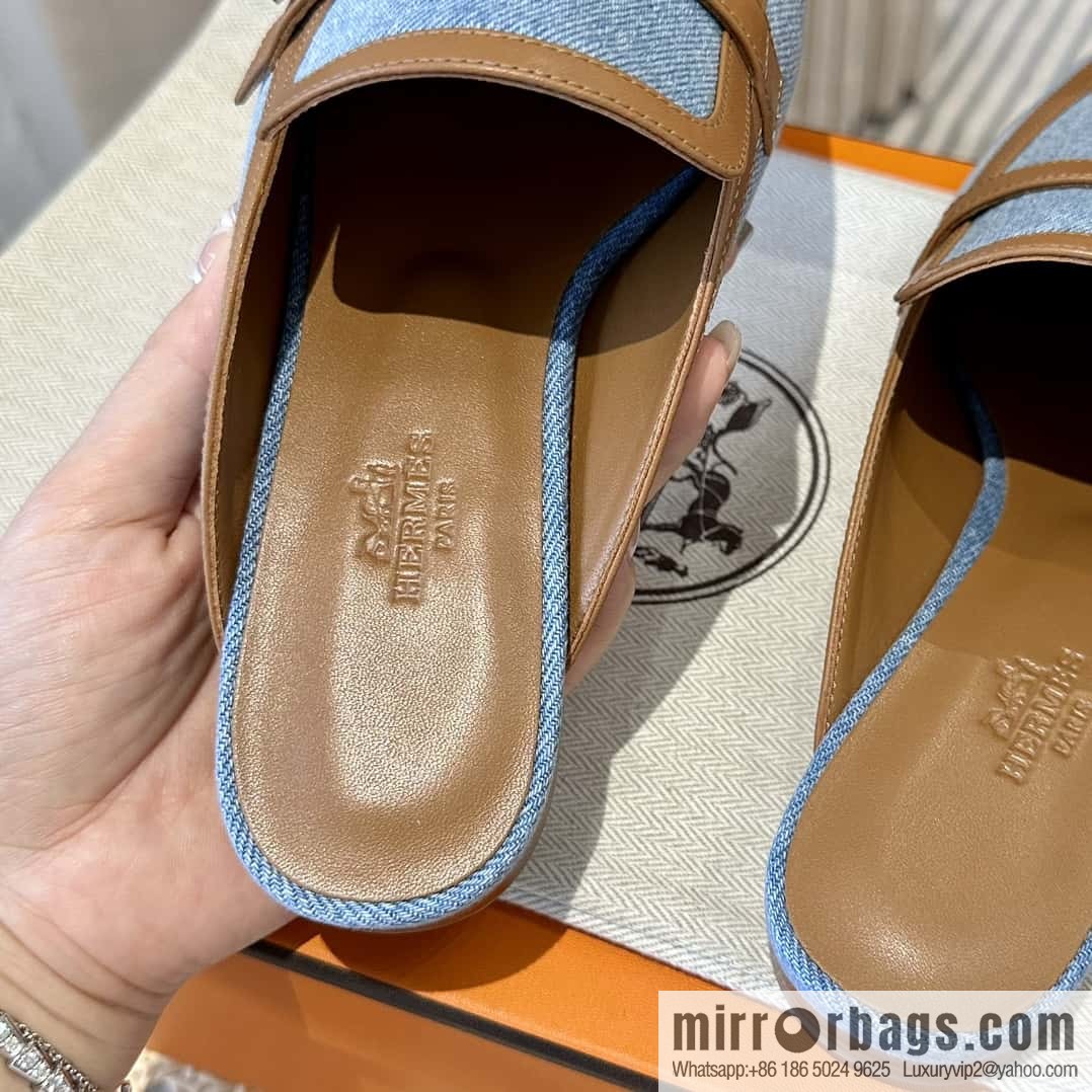 Hermes 2023 latest half-mop muller shoes πππ denim blue