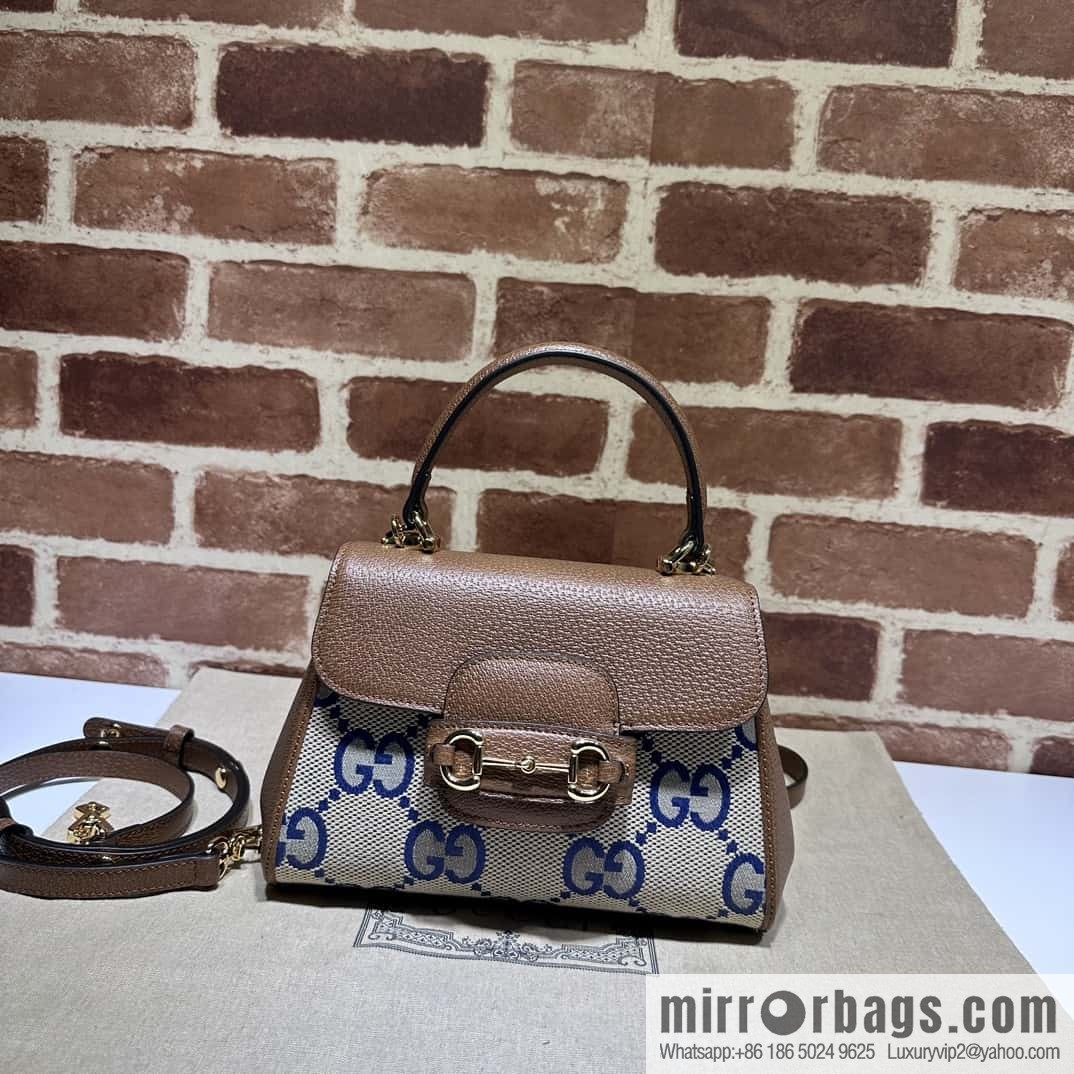 GUCCI Gucci Horsebit 1955 series mini handbag 703848 large G blue cloth