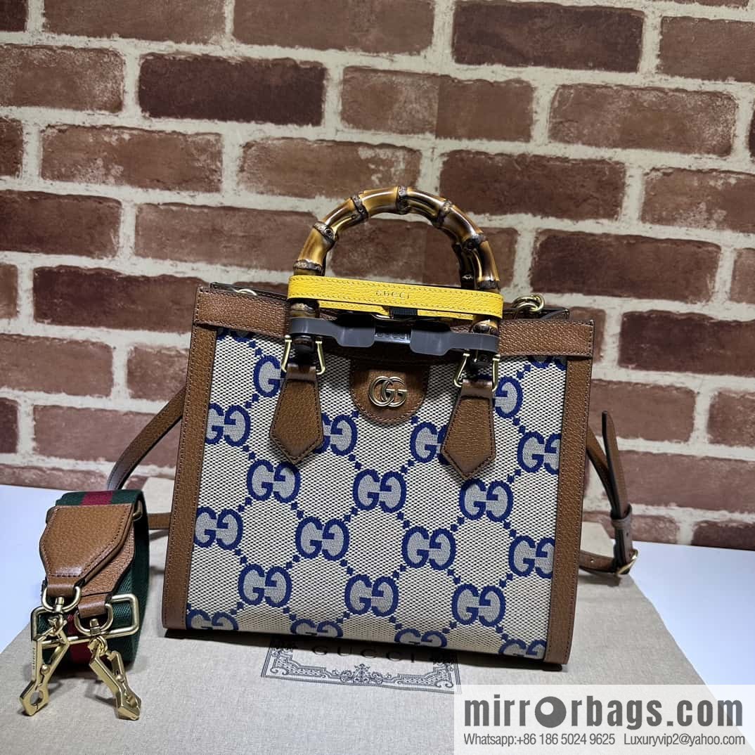 Gucci Diana Bamboo Small Tote Bag 702721 Large G Blue Cloth