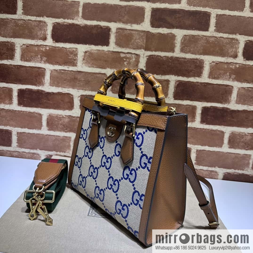 Gucci Diana Bamboo Small Tote Bag 702721 Large G Blue Cloth