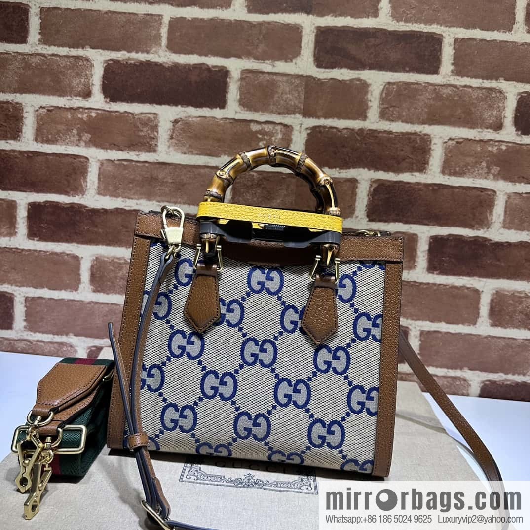 Gucci Diana Bamboo Small Tote Bag 702721 Large G Blue Cloth