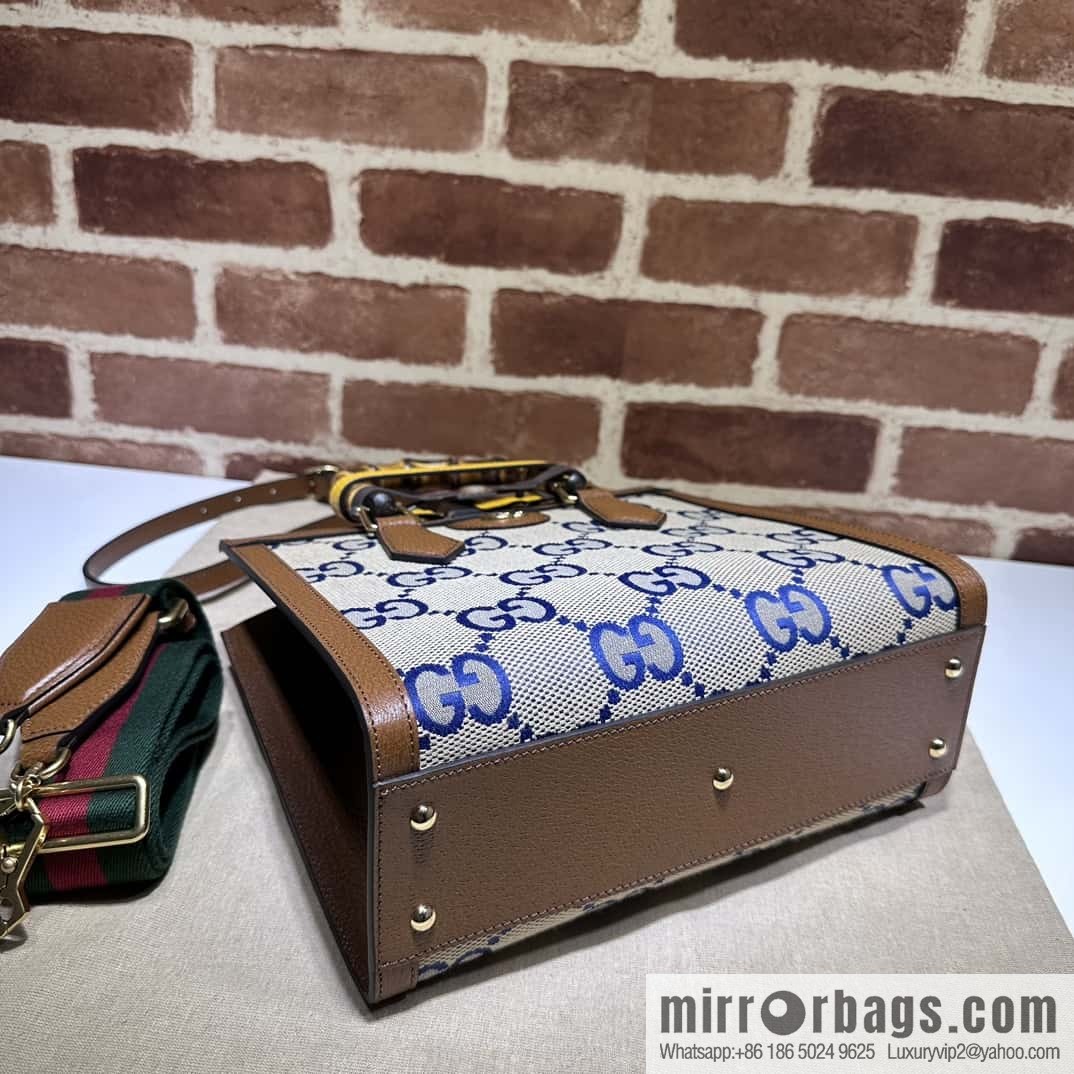 Gucci Diana Bamboo Small Tote Bag 702721 Large G Blue Cloth