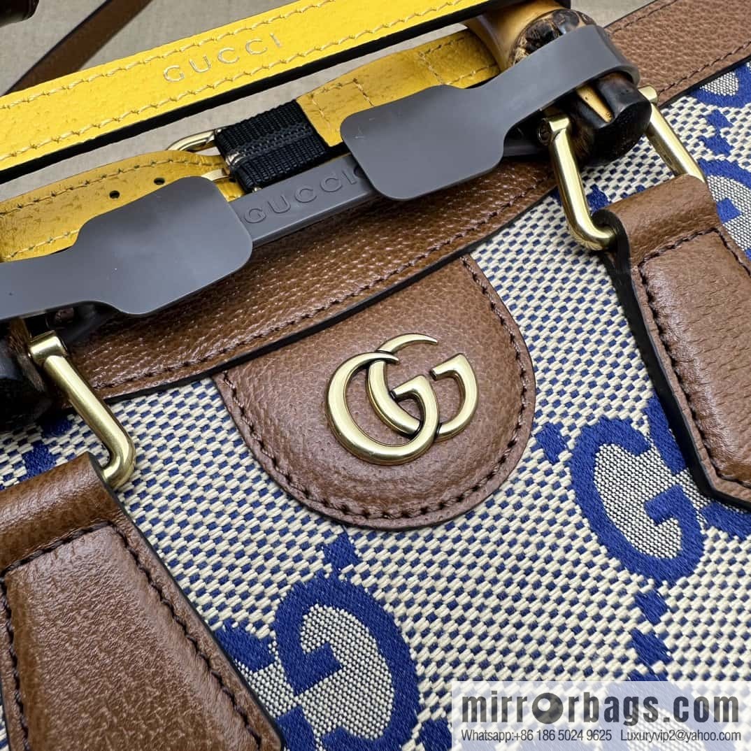 Gucci Diana Bamboo Small Tote Bag 702721 Large G Blue Cloth