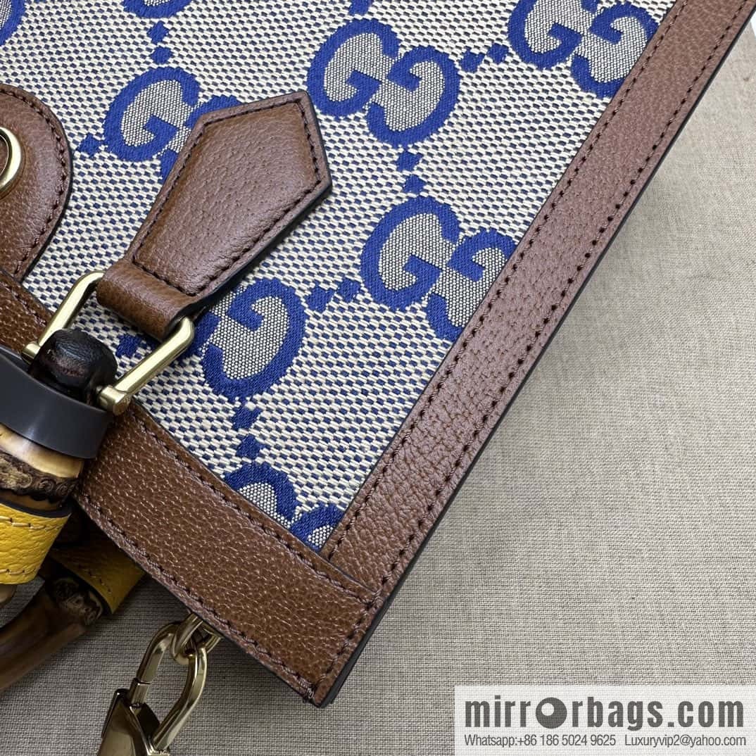 Gucci Diana Bamboo Small Tote Bag 702721 Large G Blue Cloth