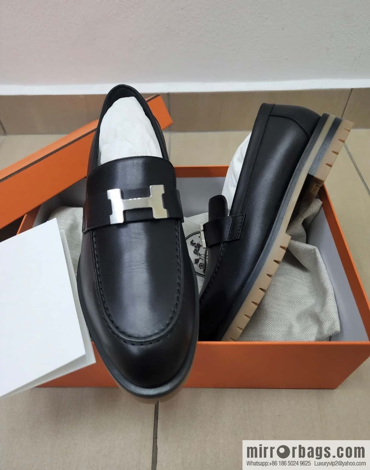 Hermès calfskin Faubourg loafers