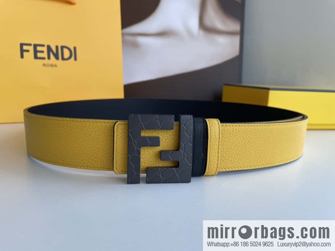 FENDI Fendi, Men's FF pattern metal buckle first layer cowhide double-sided belt 4.0cm
