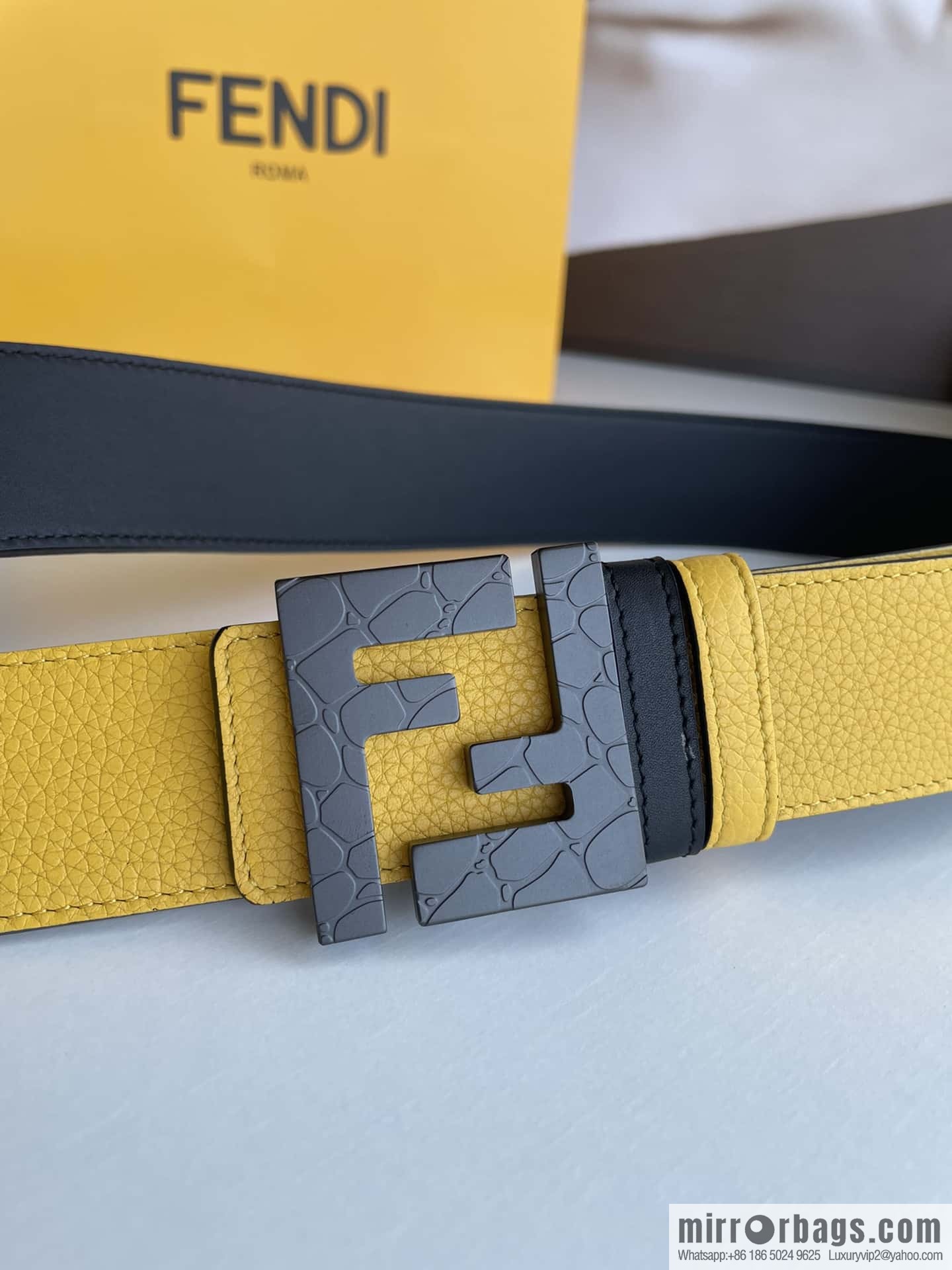 FENDI Fendi, Men's FF pattern metal buckle first layer cowhide double-sided belt 4.0cm