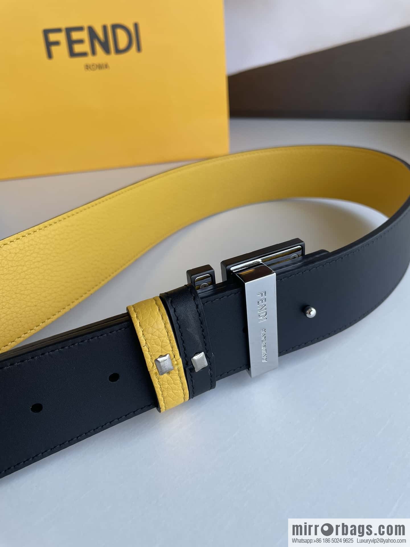 FENDI Fendi, Men's FF pattern metal buckle first layer cowhide double-sided belt 4.0cm