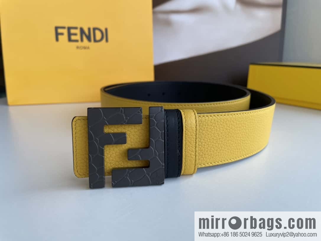 FENDI Fendi, Men's FF pattern metal buckle first layer cowhide double-sided belt 4.0cm