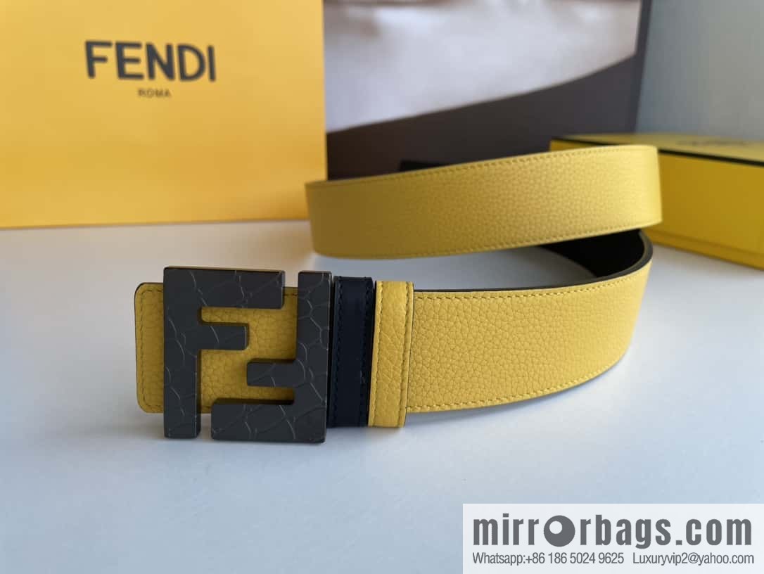 FENDI Fendi, Men's FF pattern metal buckle first layer cowhide double-sided belt 4.0cm