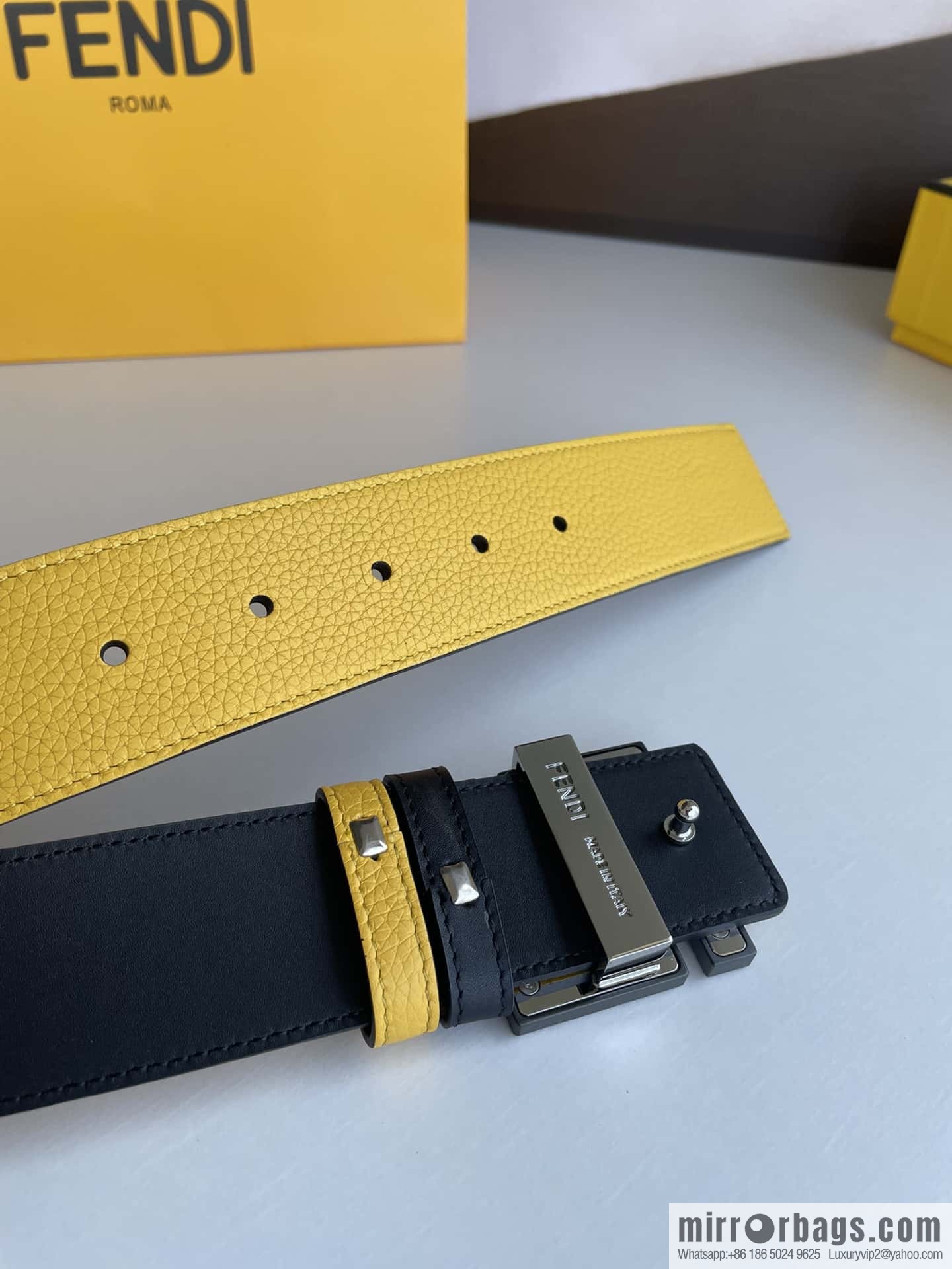 FENDI Fendi, Men's FF pattern metal buckle first layer cowhide double-sided belt 4.0cm