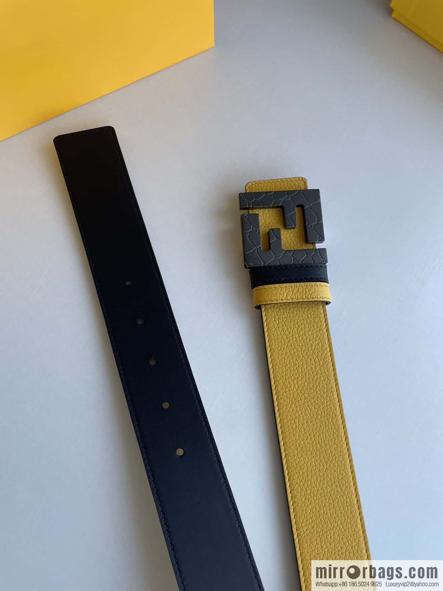 FENDI Fendi, Men's FF pattern metal buckle first layer cowhide double-sided belt 4.0cm