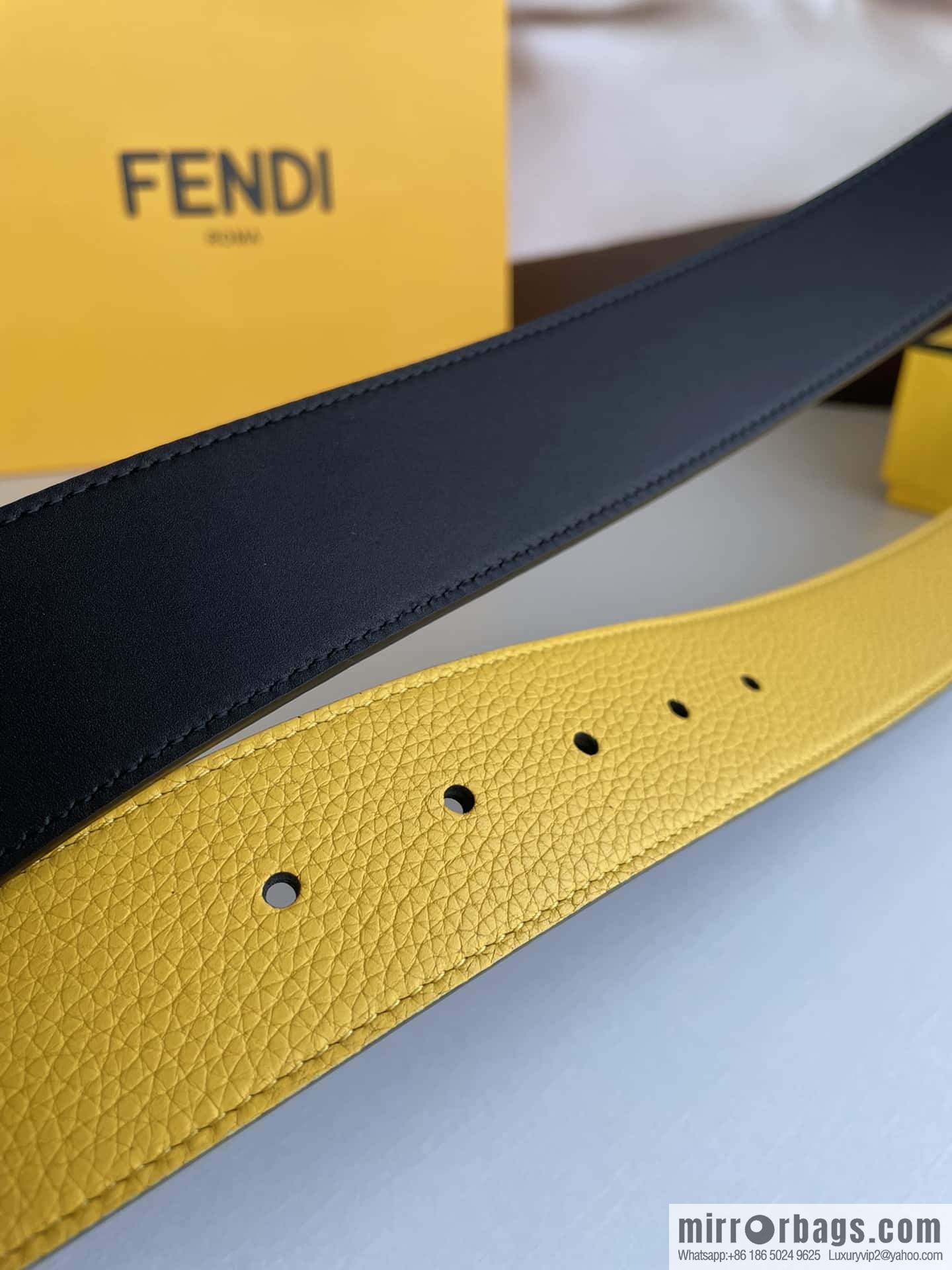 FENDI Fendi, Men's FF pattern metal buckle first layer cowhide double-sided belt 4.0cm