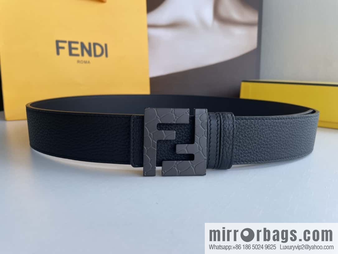 FENDI Fendi, Men's FF pattern metal buckle first layer cowhide double-sided belt 4.0cm