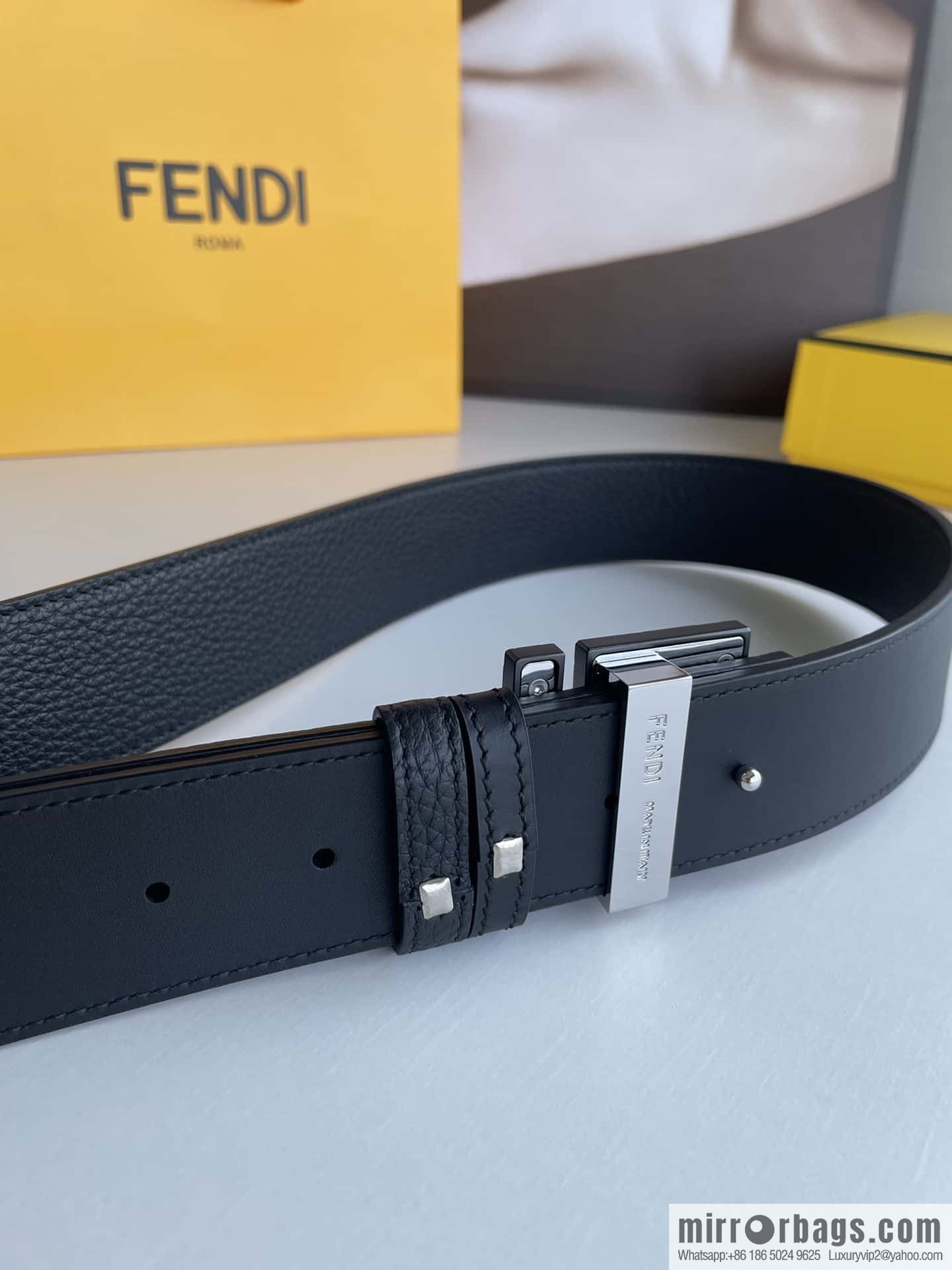 FENDI Fendi, Men's FF pattern metal buckle first layer cowhide double-sided belt 4.0cm