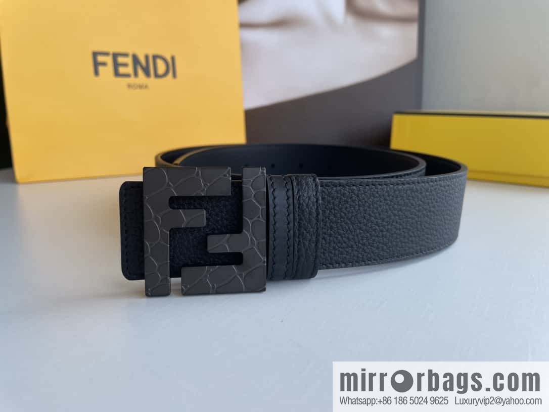 FENDI Fendi, Men's FF pattern metal buckle first layer cowhide double-sided belt 4.0cm