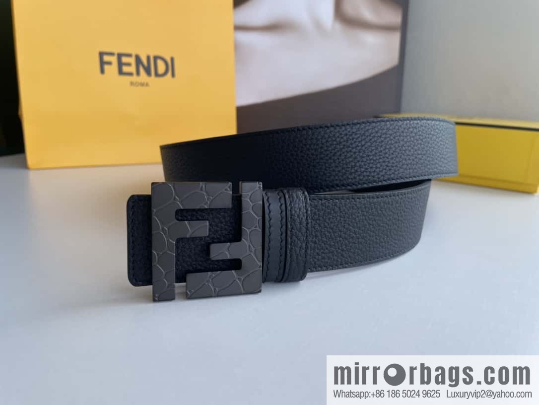 FENDI Fendi, Men's FF pattern metal buckle first layer cowhide double-sided belt 4.0cm