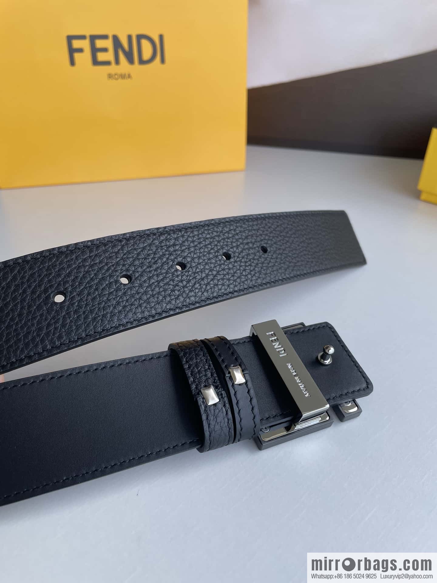 FENDI Fendi, Men's FF pattern metal buckle first layer cowhide double-sided belt 4.0cm