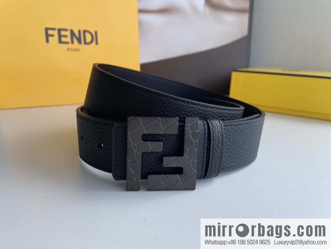 FENDI Fendi, Men's FF pattern metal buckle first layer cowhide double-sided belt 4.0cm