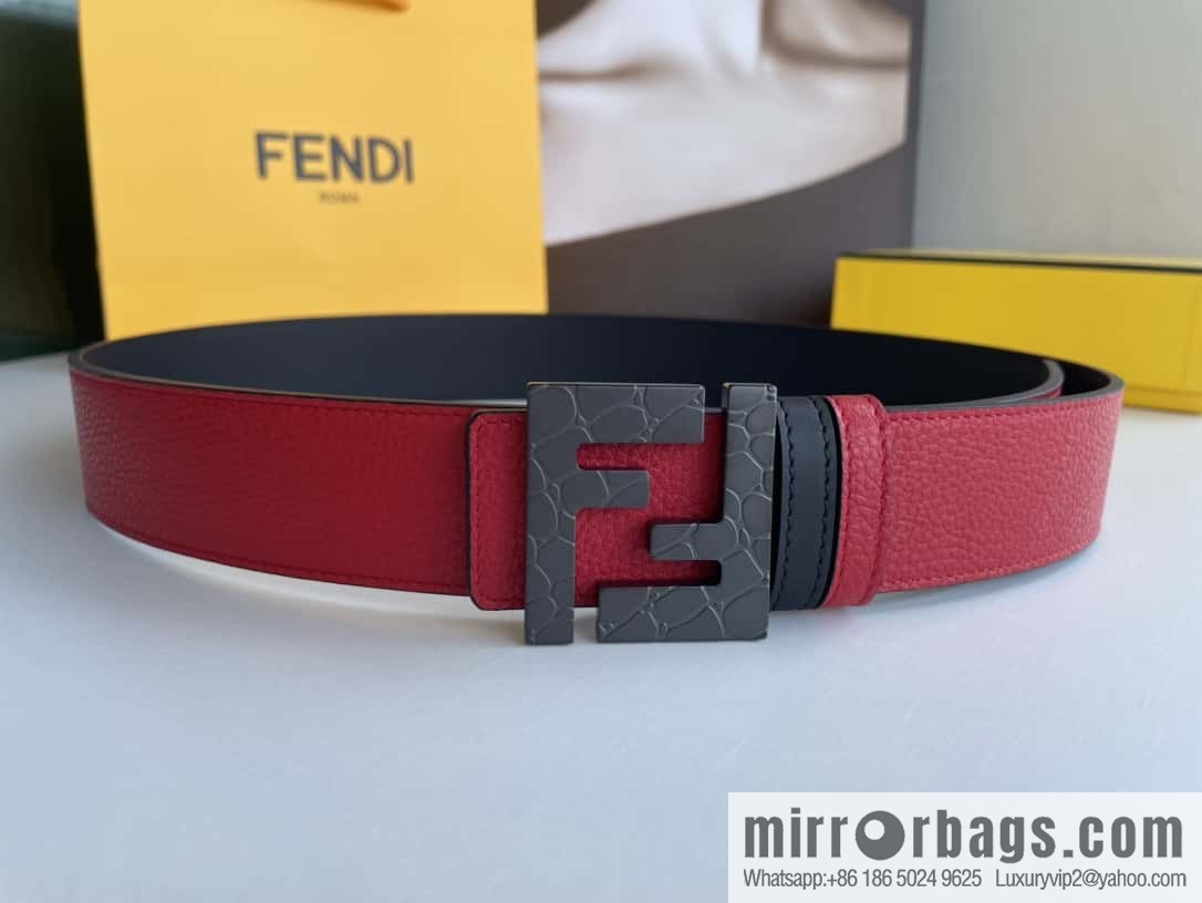 FENDI Fendi, Men's FF pattern metal buckle first layer cowhide double-sided belt 4.0cm