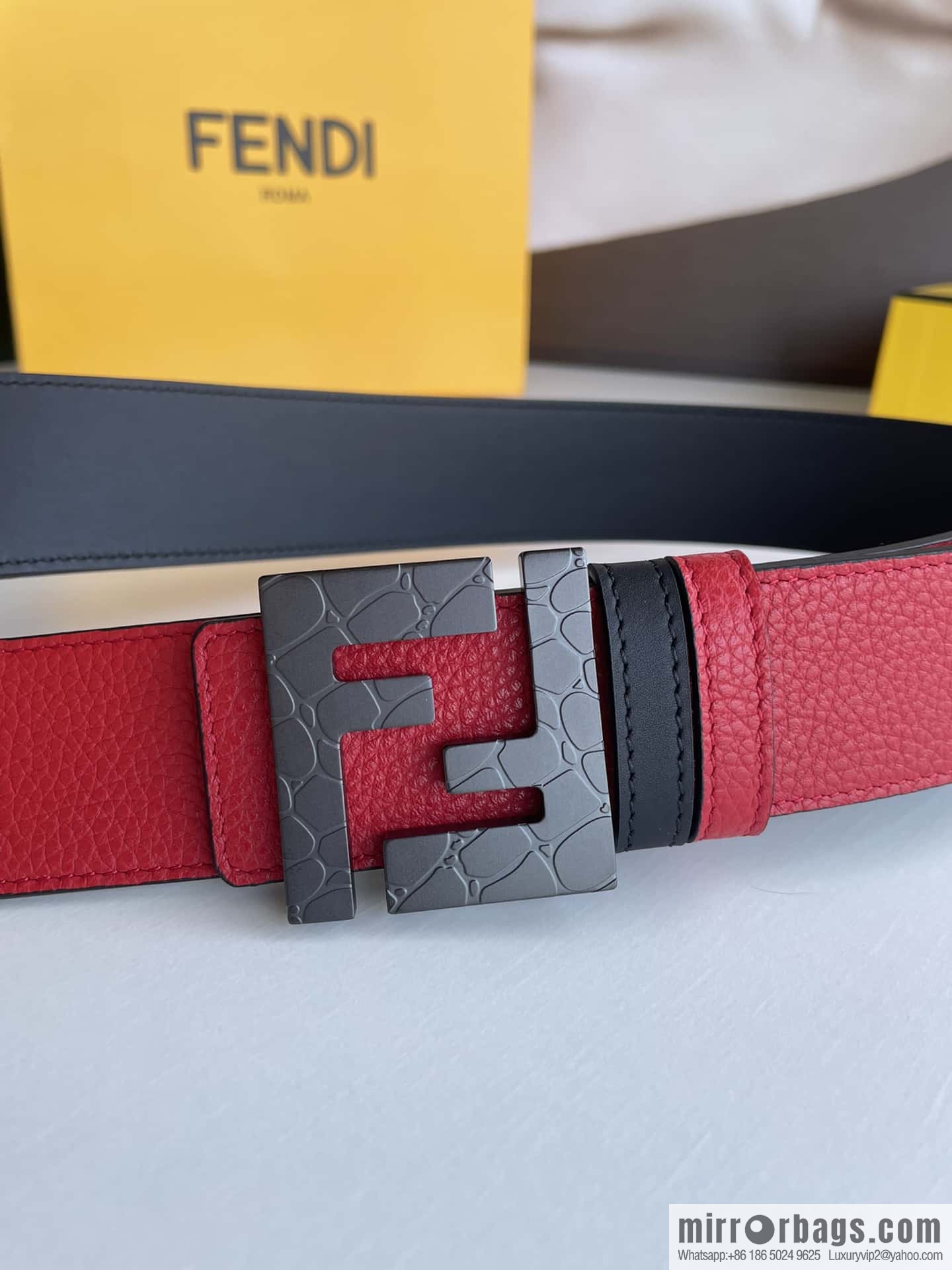 FENDI Fendi, Men's FF pattern metal buckle first layer cowhide double-sided belt 4.0cm