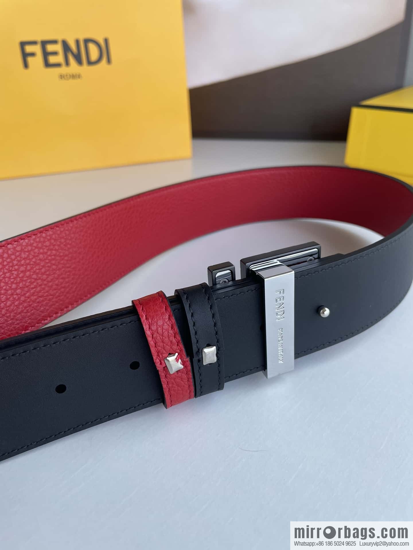 FENDI Fendi, Men's FF pattern metal buckle first layer cowhide double-sided belt 4.0cm
